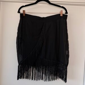 Cute Black Fringe sheer swim coverup Skirt